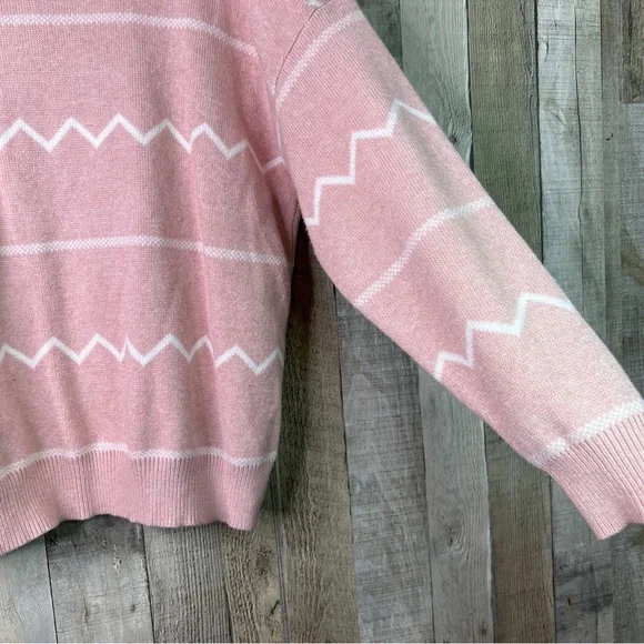 Lost Wander Size XS/S Pink & White Printed Mock Neck Pullover Sweater Su… - Picture 5 of 11